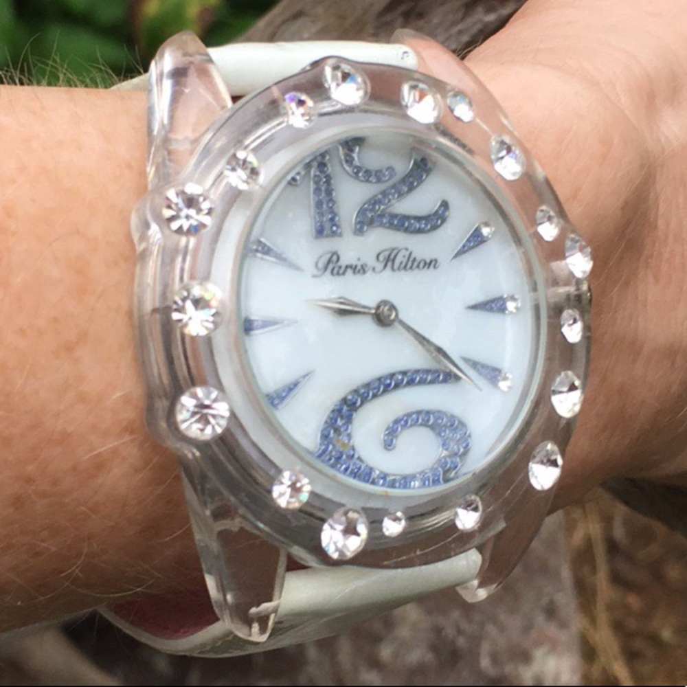 Paris Hilton White/Clear/Gemmed Fashion Watch